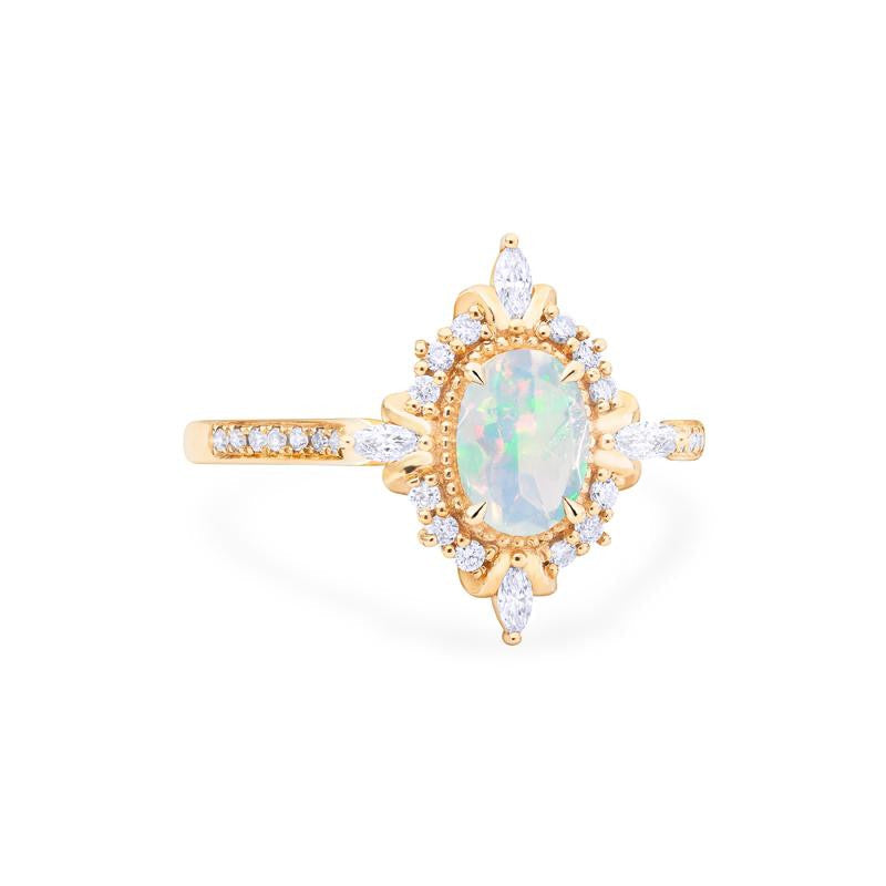 [Alessandra] Art Deco Oval Engagement Ring in Opal