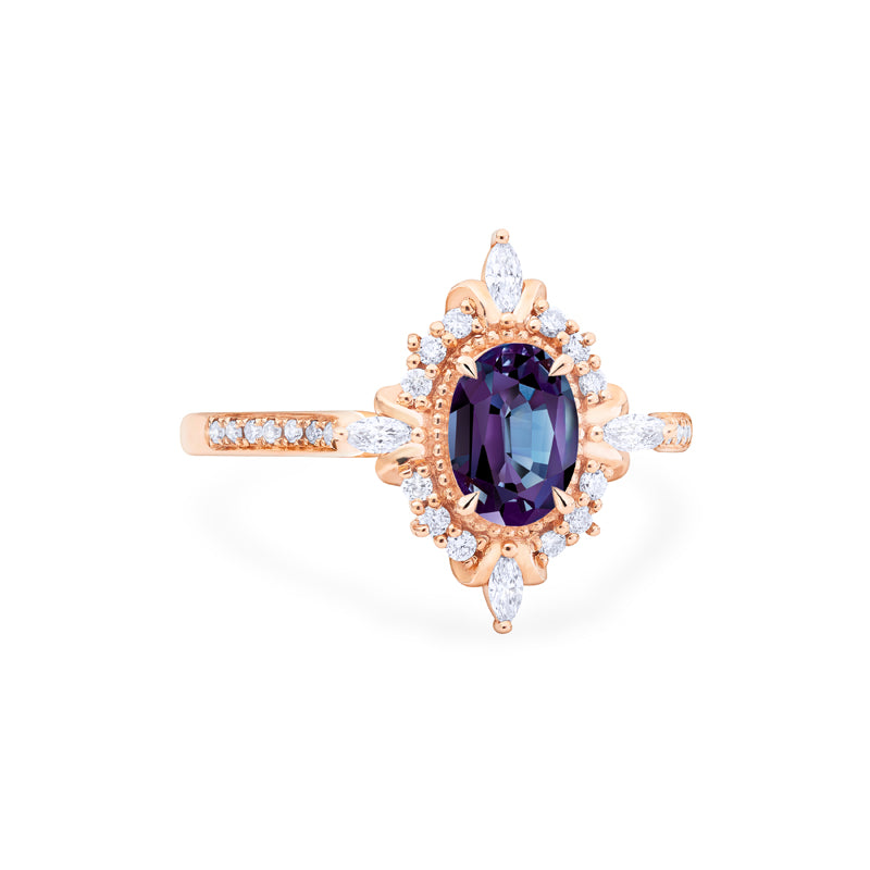 [Alessandra] Art Deco Oval Engagement Ring in Lab Alexandrite