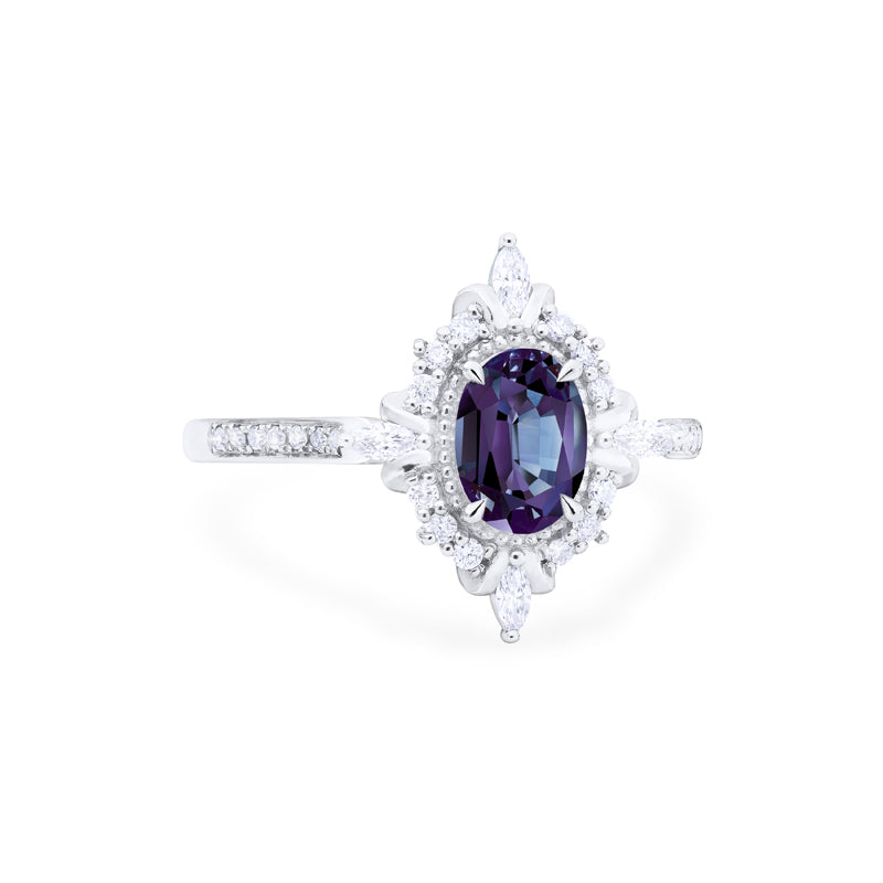 [Alessandra] Art Deco Oval Engagement Ring in Lab Alexandrite