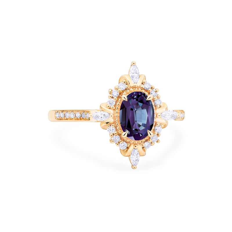 [Alessandra] Art Deco Oval Engagement Ring in Lab Alexandrite
