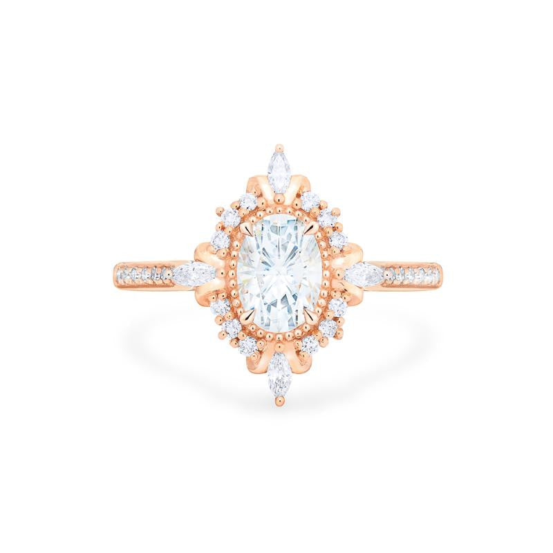 [Alessandra] Art Deco Oval Cut Engagement Ring in Diamond / Moissanite