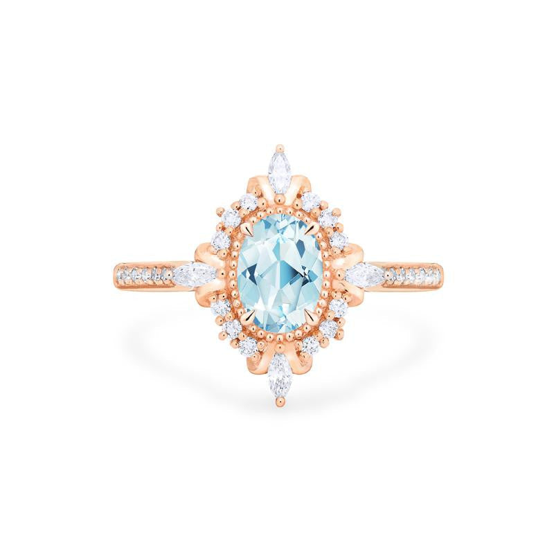 [Alessandra] Art Deco Oval Cut Ring in Aquamarine