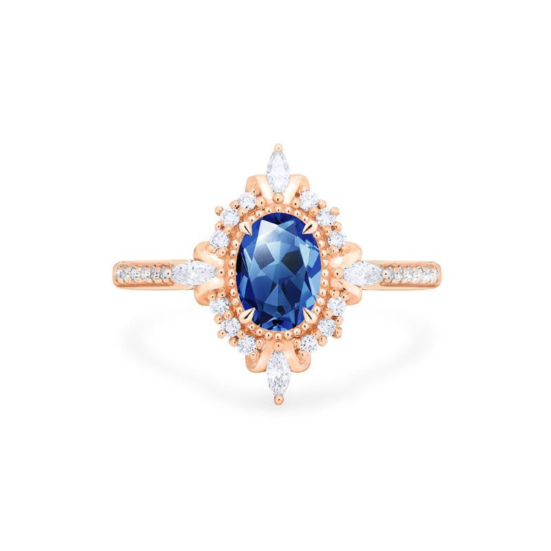 [Alessandra] Art Deco Oval Engagement Ring in Blue Sapphire