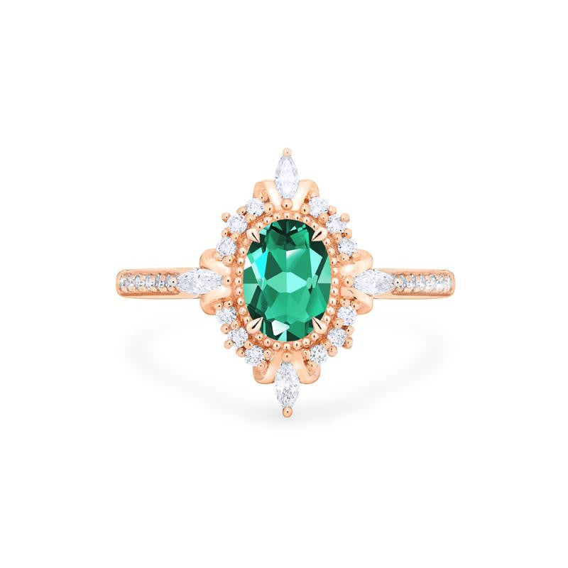 [Alessandra] Art Deco Oval Cut Ring in Lab Emerald