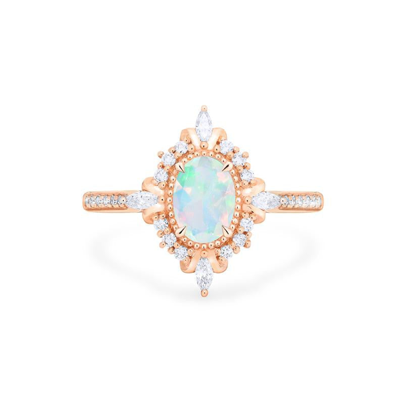 [Alessandra] Art Deco Oval Engagement Ring in Opal