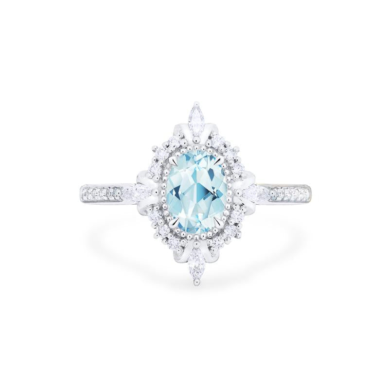 [Alessandra] Art Deco Oval Cut Ring in Aquamarine