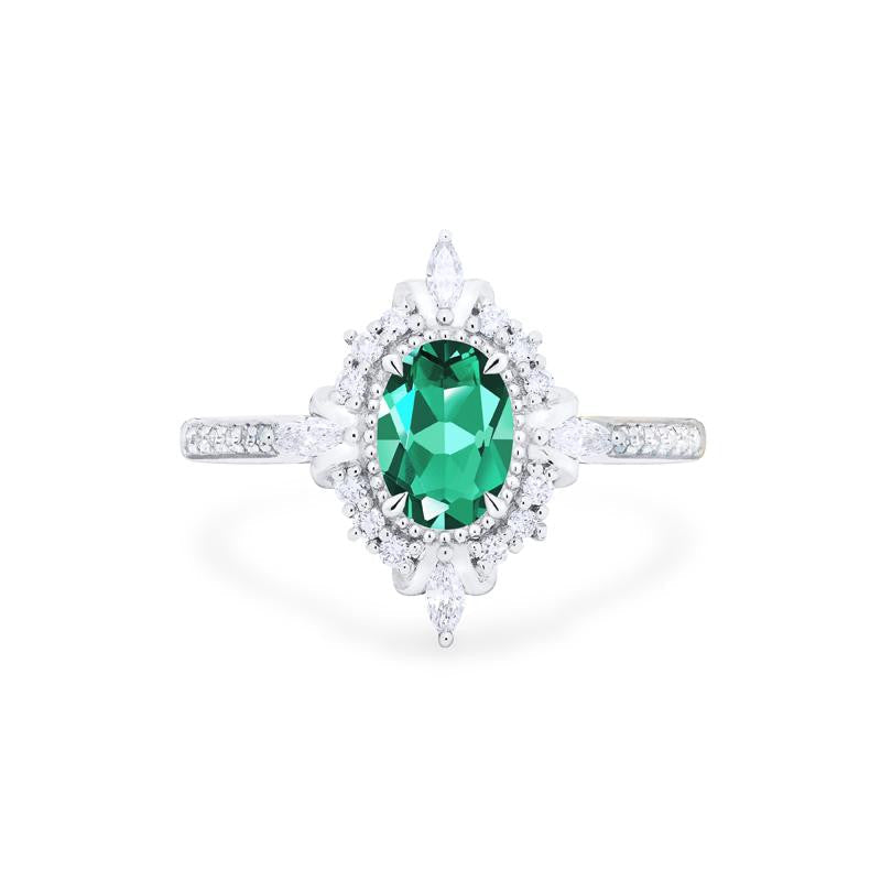 [Alessandra] Art Deco Oval Cut Ring in Lab Emerald