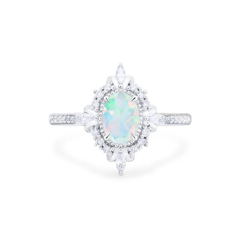 [Alessandra] Art Deco Oval Engagement Ring in Opal