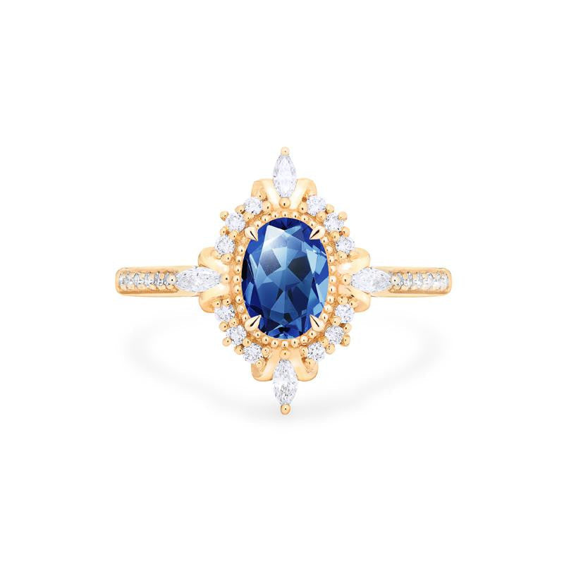 [Alessandra] Art Deco Oval Engagement Ring in Blue Sapphire
