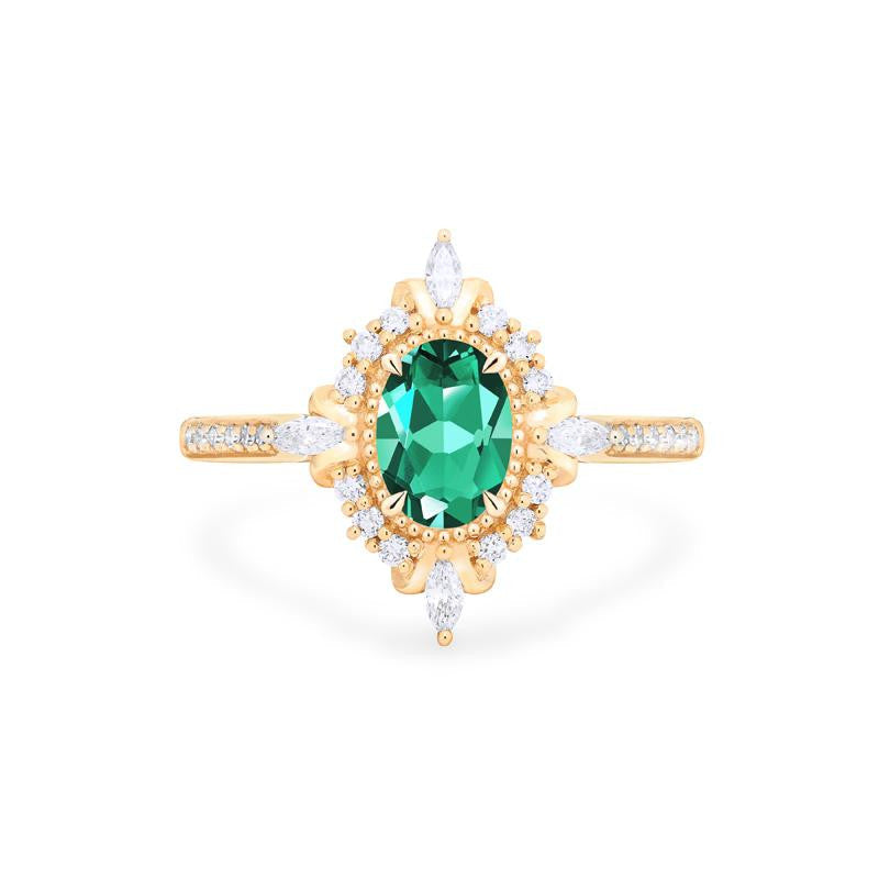 [Alessandra] Art Deco Oval Cut Ring in Lab Emerald