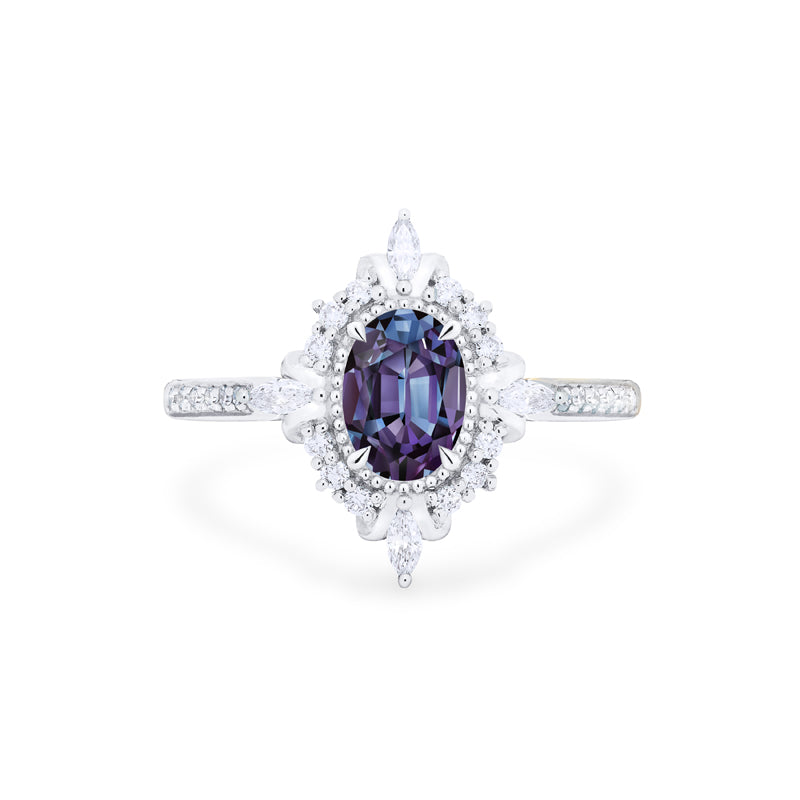 [Alessandra] Art Deco Oval Engagement Ring in Lab Alexandrite