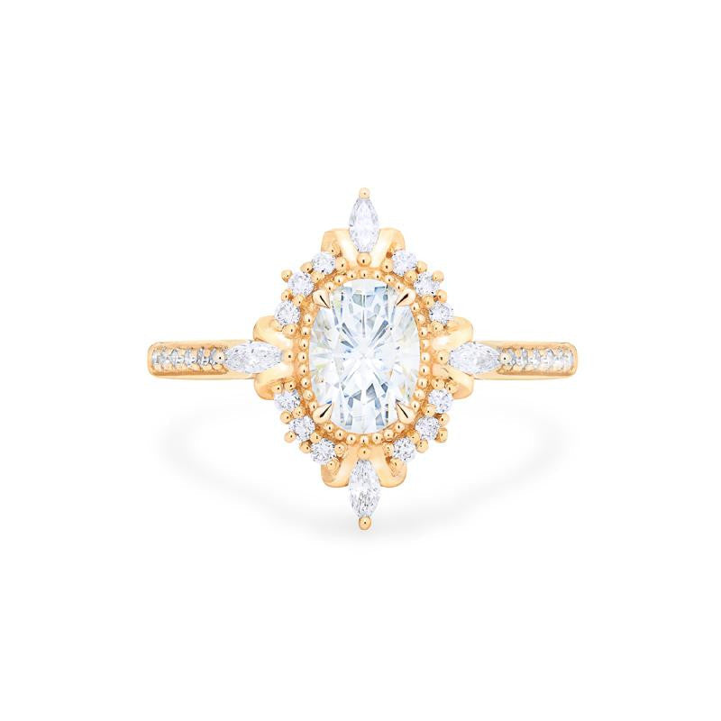 [Alessandra] Art Deco Oval Cut Engagement Ring in Diamond / Moissanite