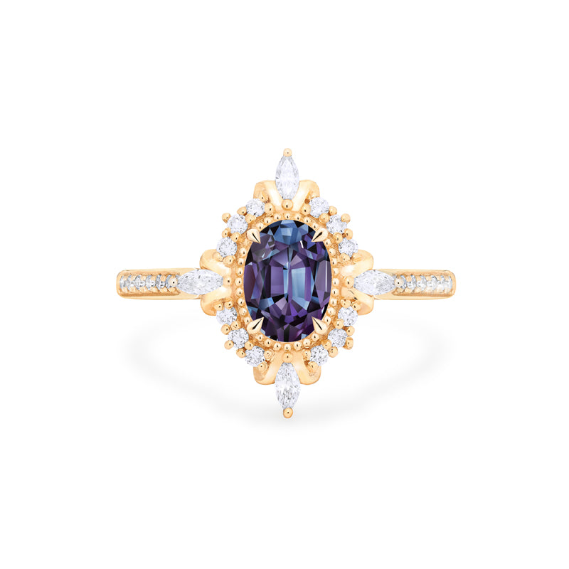 [Alessandra] Art Deco Oval Engagement Ring in Lab Alexandrite