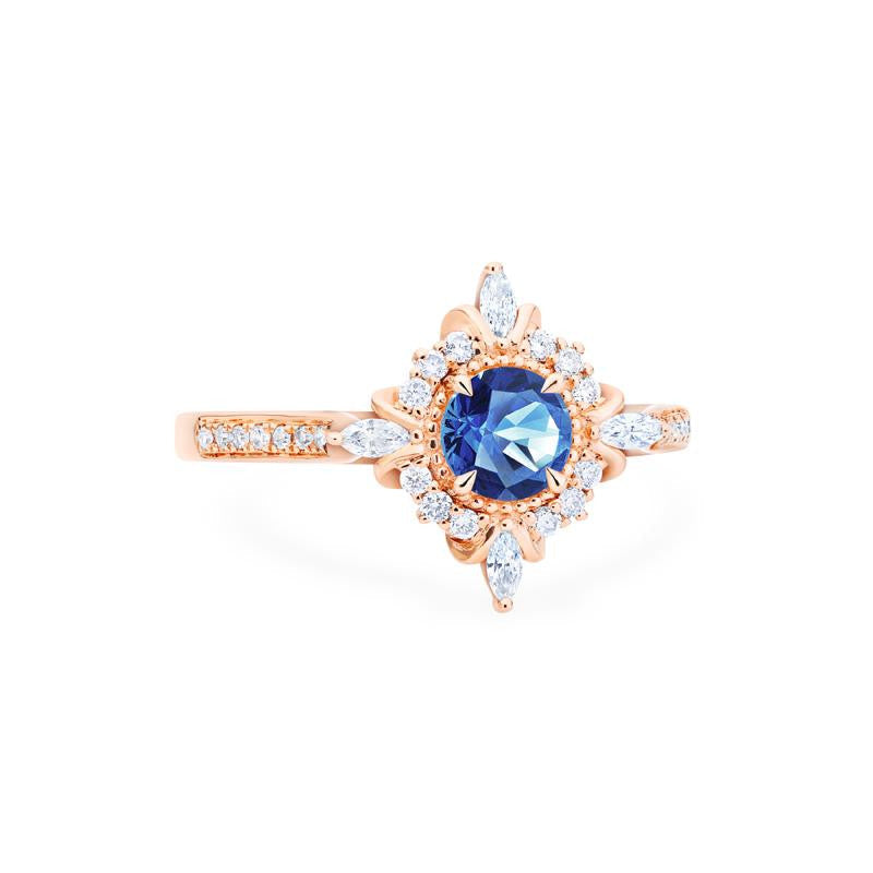 [Astrid] Art Deco Petite Engagement Ring in Lab Blue Sapphire