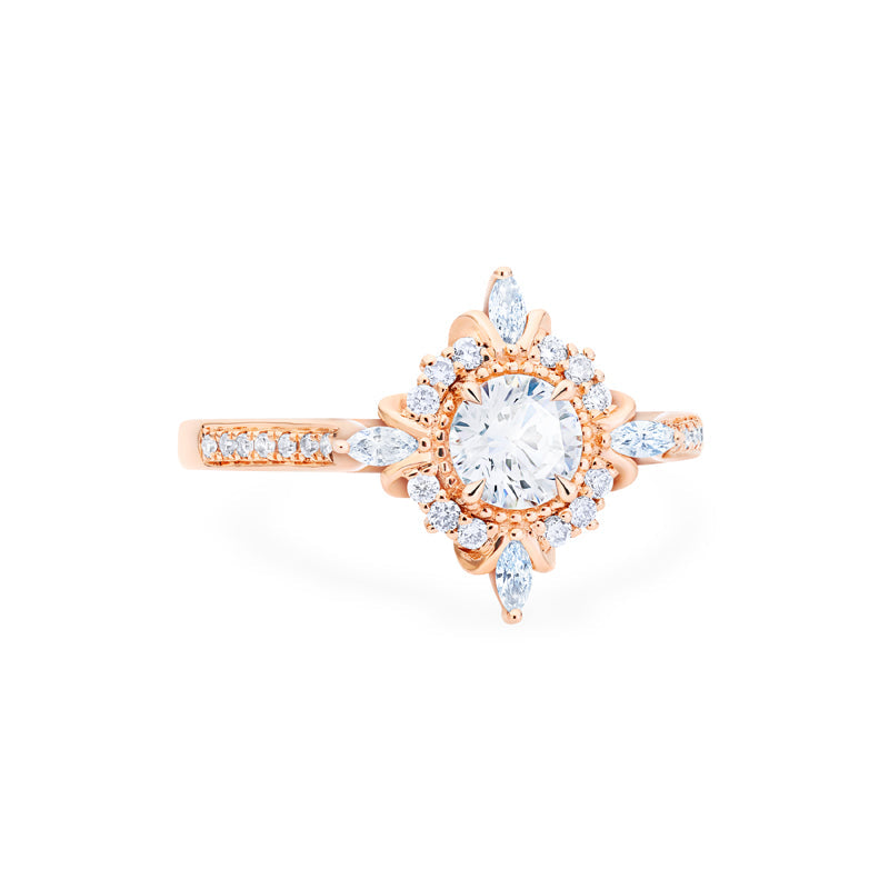 [Astrid] Art Deco Petite Engagement Ring in Diamond / Moissanite
