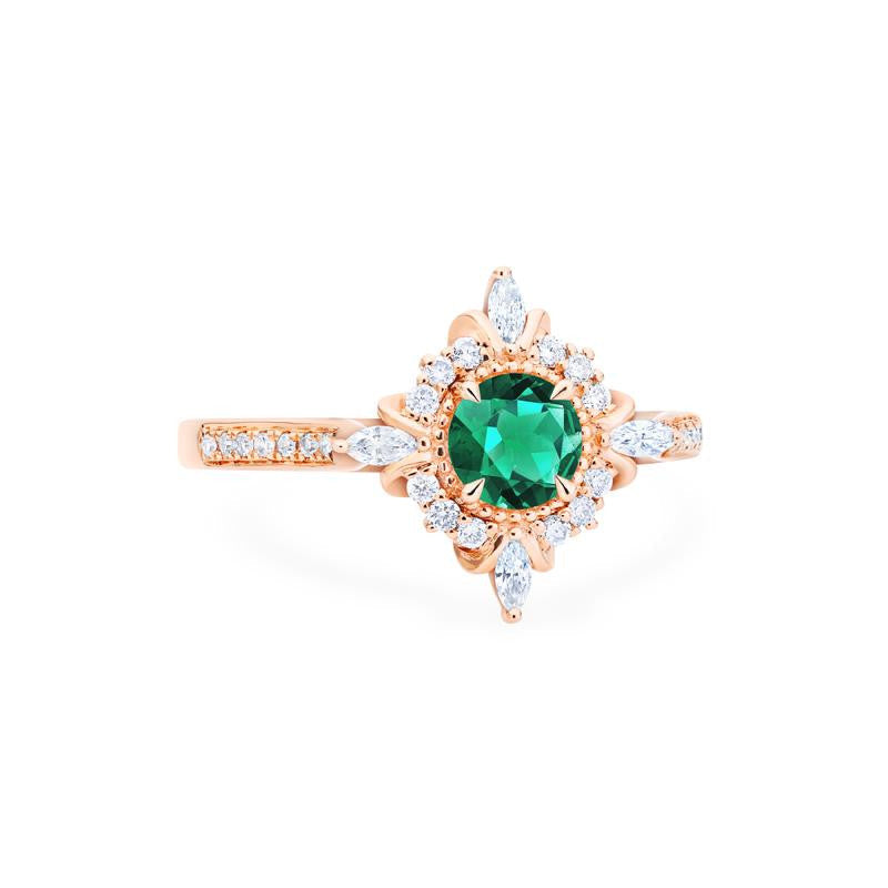 [Astrid] Art Deco Petite Ring in Lab Emerald