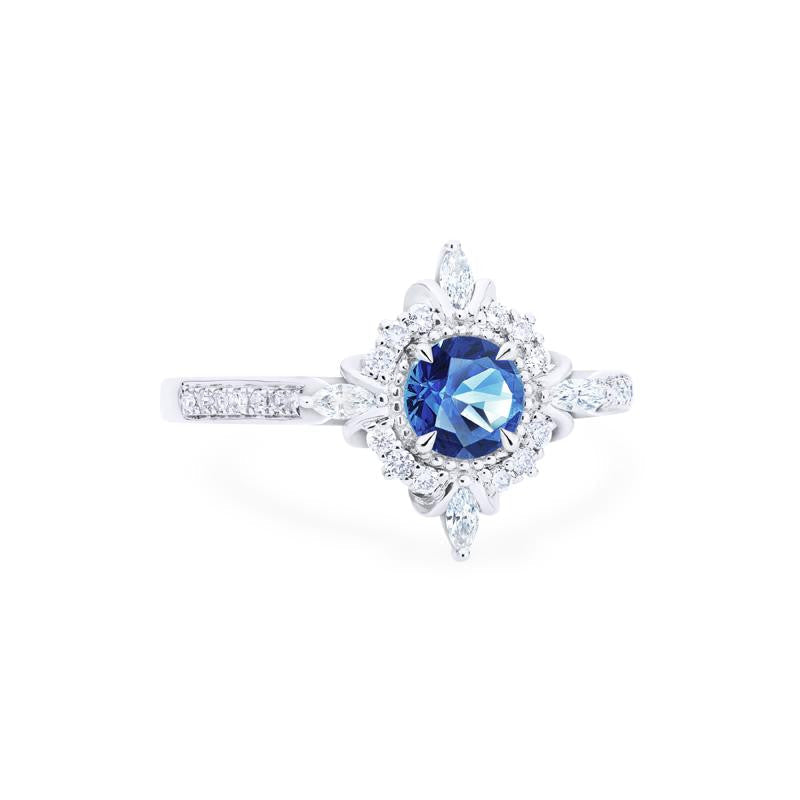 [Astrid] Art Deco Petite Engagement Ring in Lab Blue Sapphire