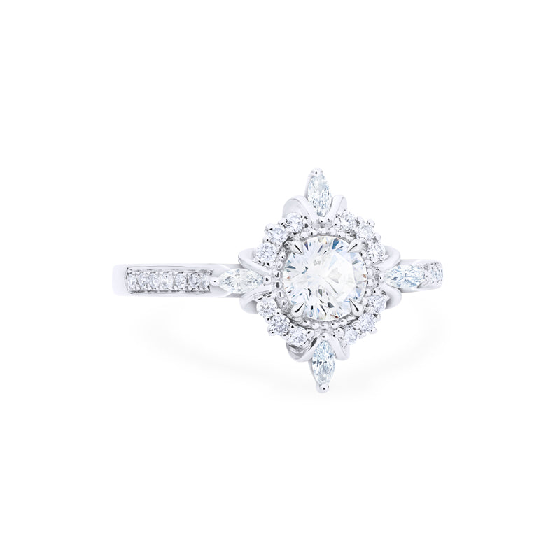[Astrid] Art Deco Petite Engagement Ring in Diamond / Moissanite