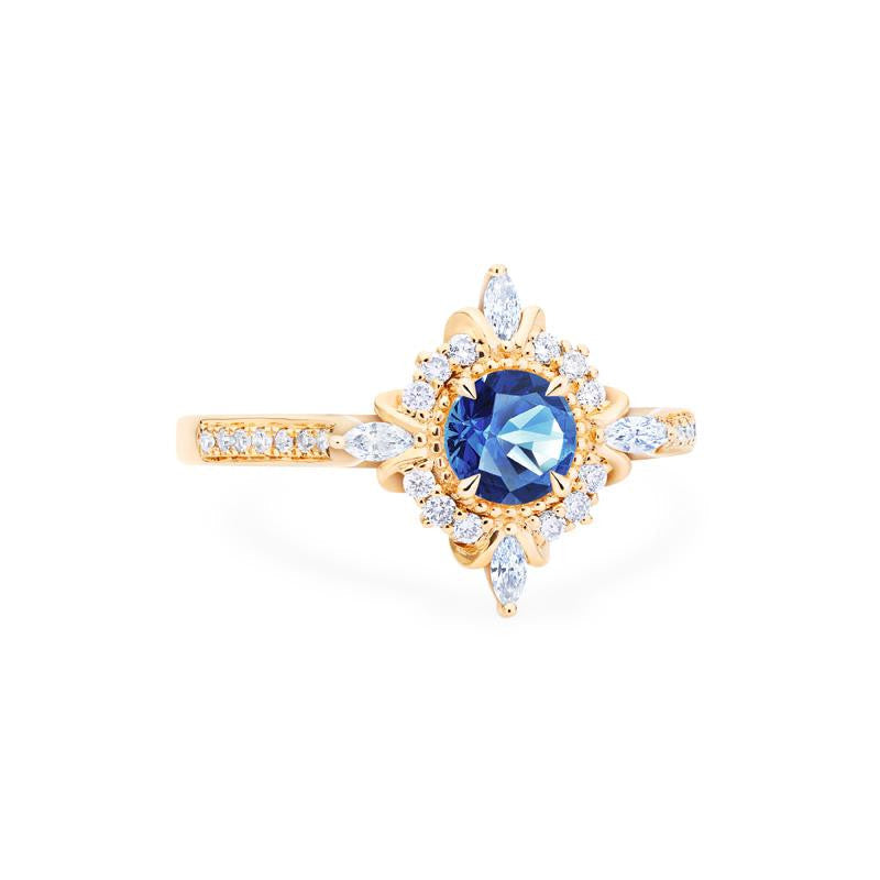[Astrid] Art Deco Petite Engagement Ring in Lab Blue Sapphire