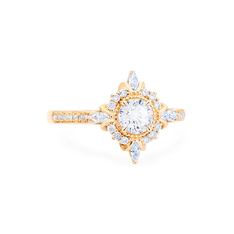 [Astrid] Art Deco Petite Engagement Ring in Diamond / Moissanite