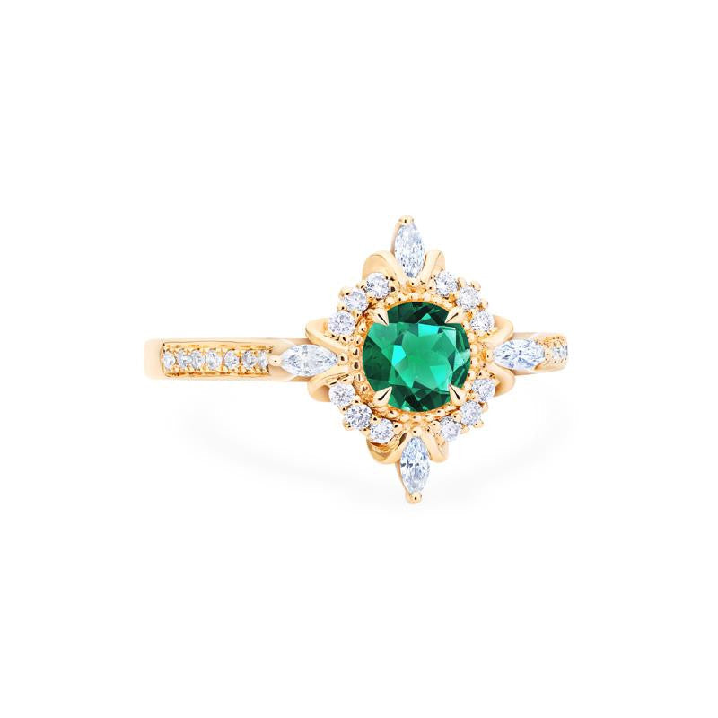 [Astrid] Art Deco Petite Ring in Lab Emerald