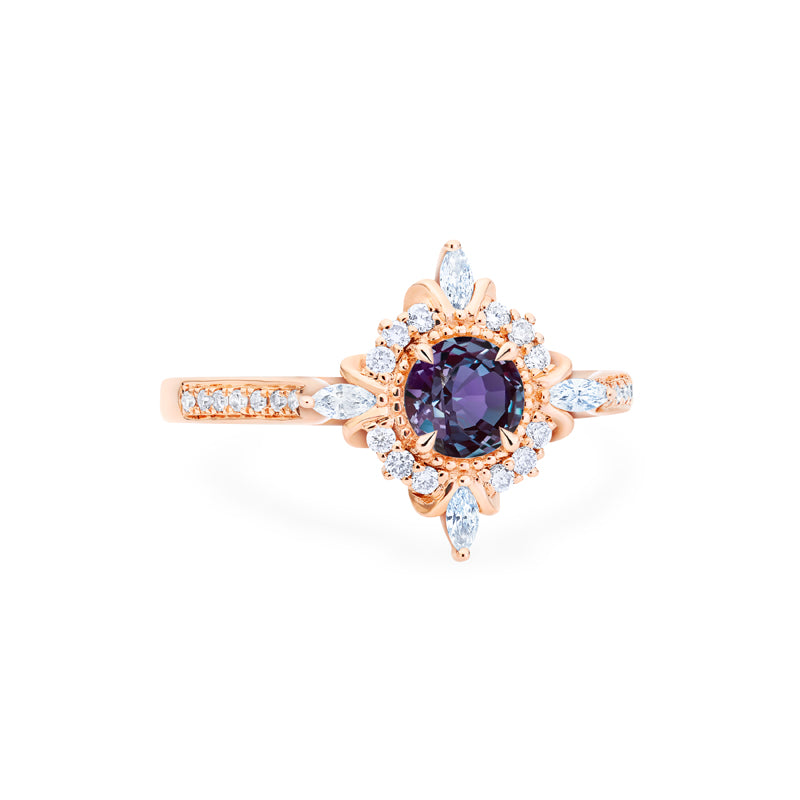 [Astrid] Art Deco Petite Engagement Ring in Lab Alexandrite