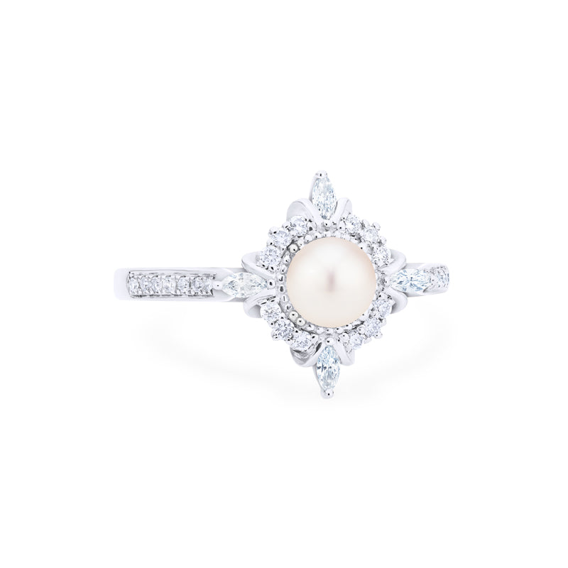 [Astrid] Art Deco Petite Pearl Engagement Ring