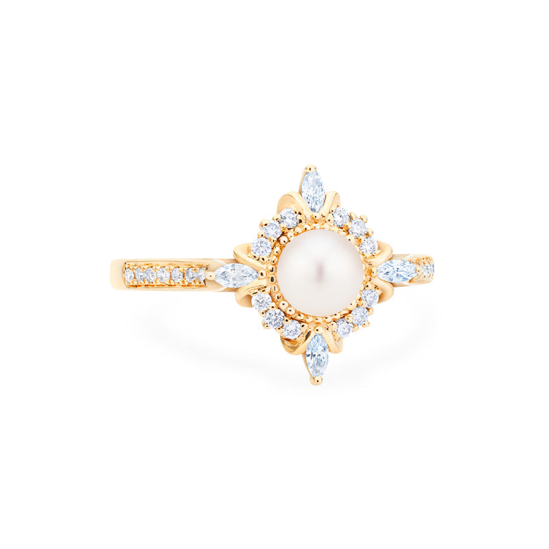 [Astrid] Art Deco Petite Pearl Engagement Ring