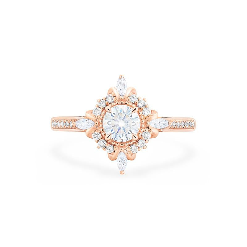 [Astrid] Art Deco Petite Engagement Ring in Diamond / Moissanite