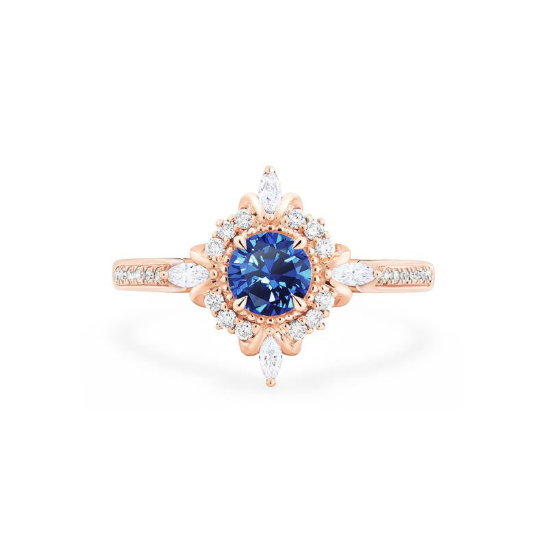 [Astrid] Art Deco Petite Engagement Ring in Lab Blue Sapphire