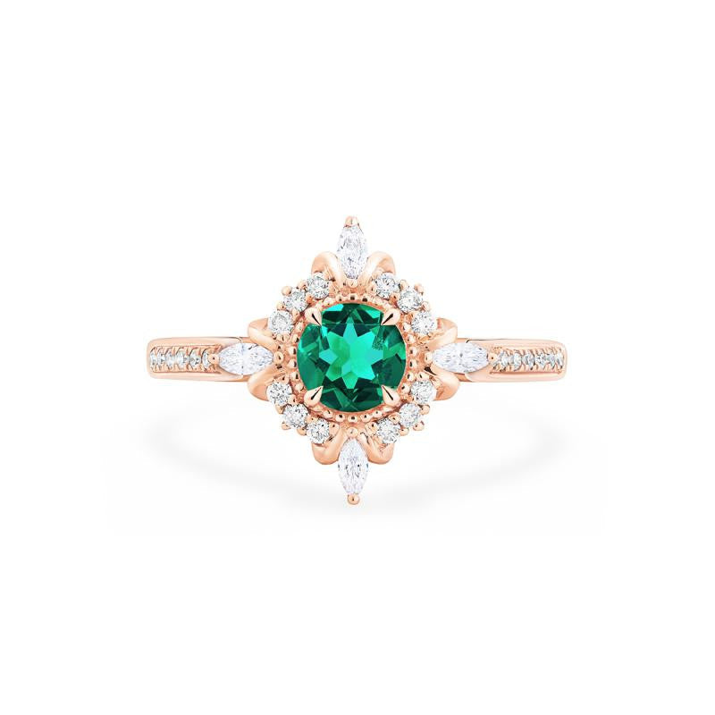 [Astrid] Art Deco Petite Ring in Lab Emerald