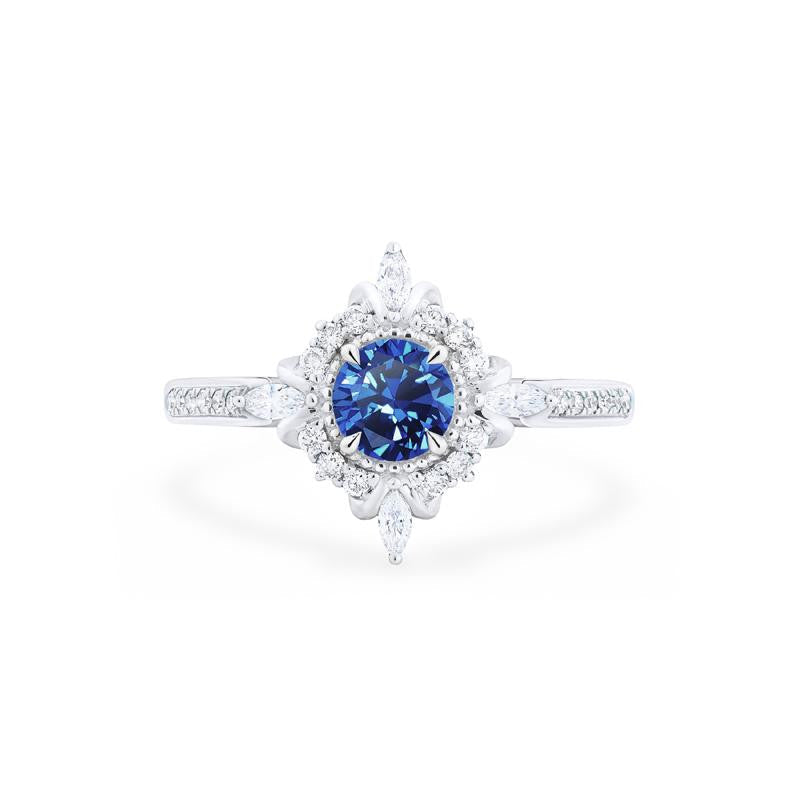 [Astrid] Art Deco Petite Engagement Ring in Lab Blue Sapphire
