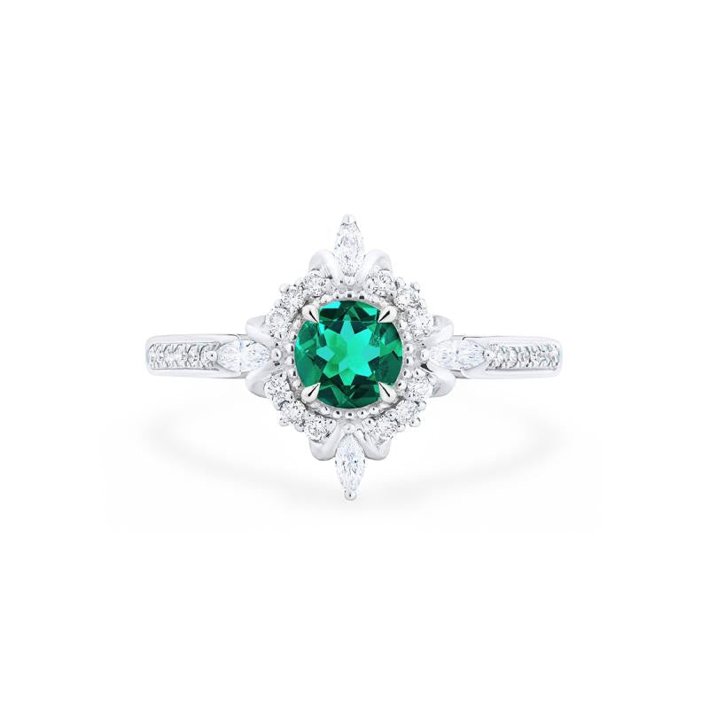 [Astrid] Art Deco Petite Ring in Lab Emerald