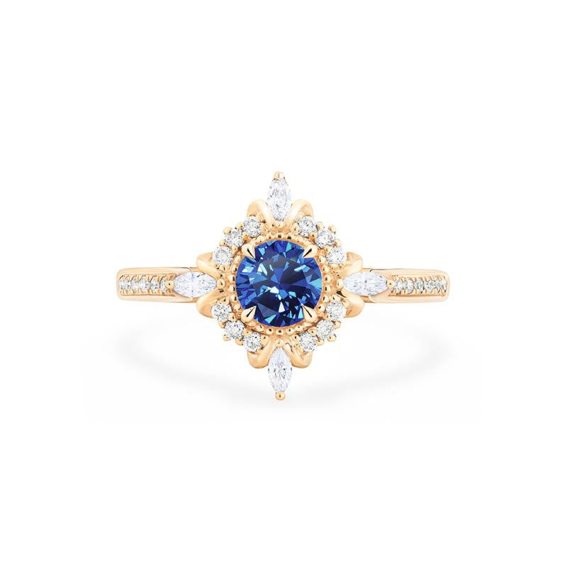[Astrid] Art Deco Petite Engagement Ring in Lab Blue Sapphire