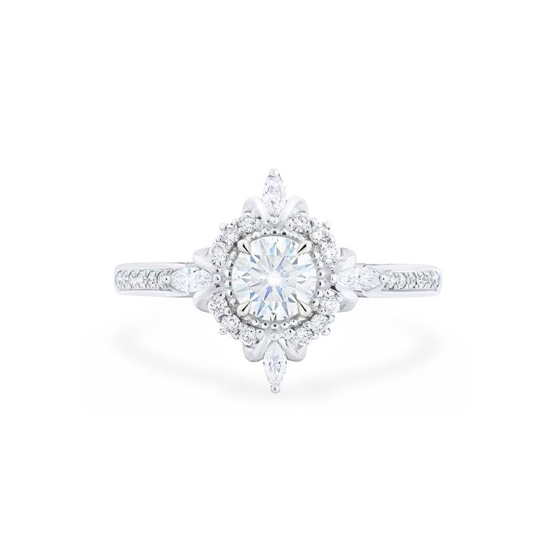 [Astrid] Art Deco Petite Engagement Ring in Diamond / Moissanite