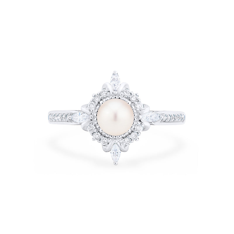 [Astrid] Art Deco Petite Pearl Engagement Ring