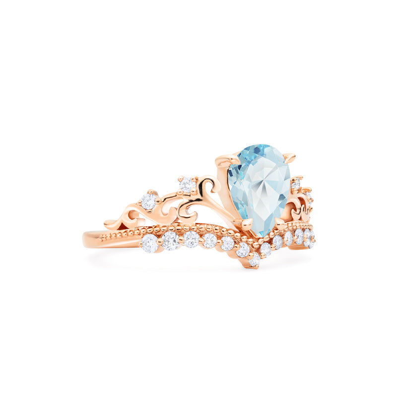 [Francesca] Heirloom Crown Pear Engagement Ring in Aquamarine