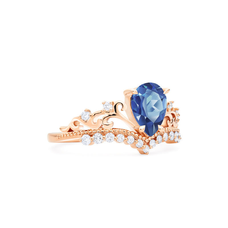 [Francesca] Heirloom Crown Pear Engagement Ring in Blue Sapphire