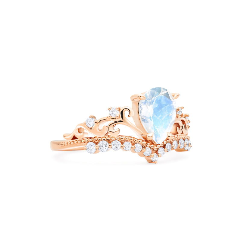 [Francesca] Heirloom Crown Pear Engagement Ring in Moonstone