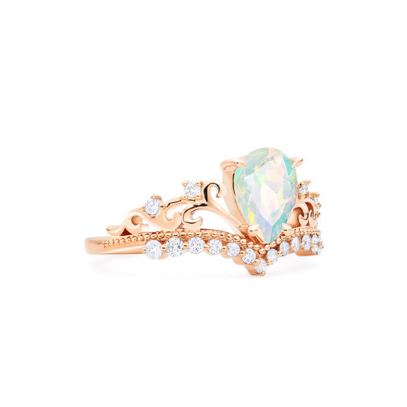 [Francesca] Heirloom Crown Pear Engagement Engagement Ring in Opal