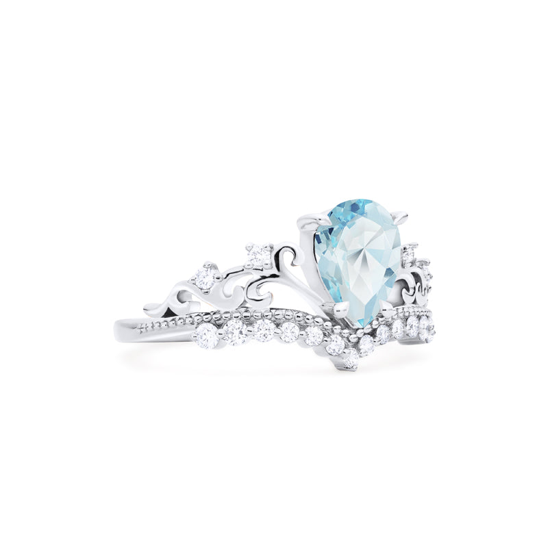 [Francesca] Heirloom Crown Pear Engagement Ring in Aquamarine