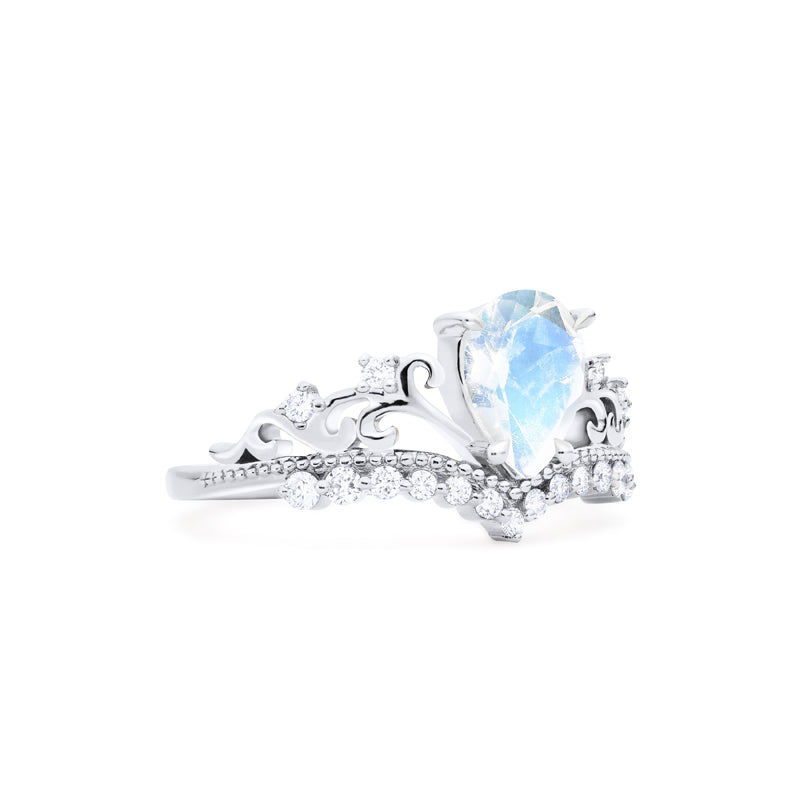 [Francesca] Heirloom Crown Pear Engagement Ring in Moonstone