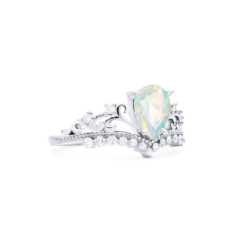 [Francesca] Heirloom Crown Pear Engagement Engagement Ring in Opal