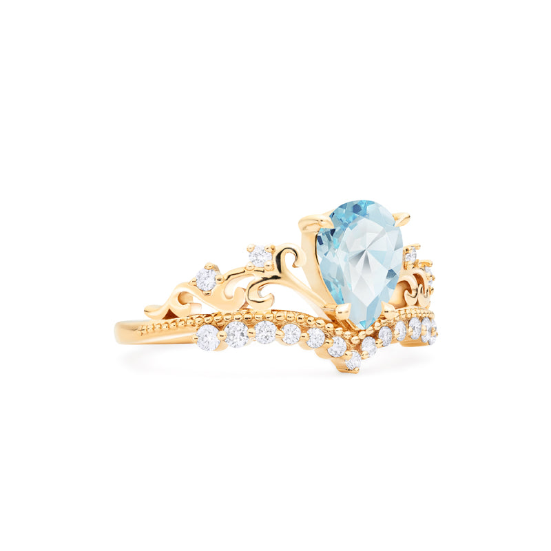 [Francesca] Heirloom Crown Pear Engagement Ring in Aquamarine