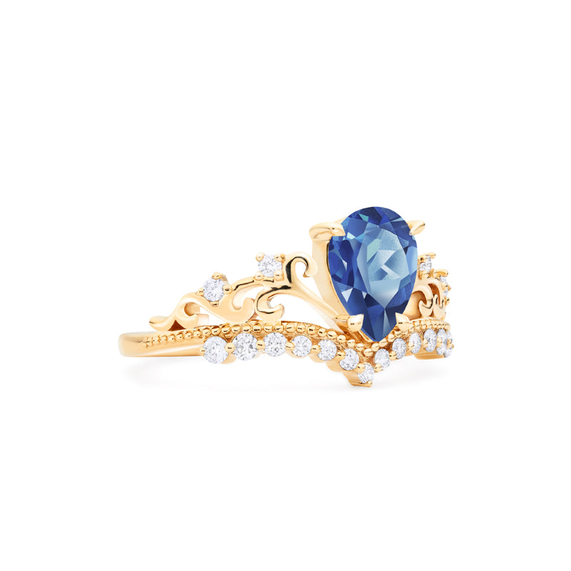 [Francesca] Heirloom Crown Pear Engagement Ring in Blue Sapphire