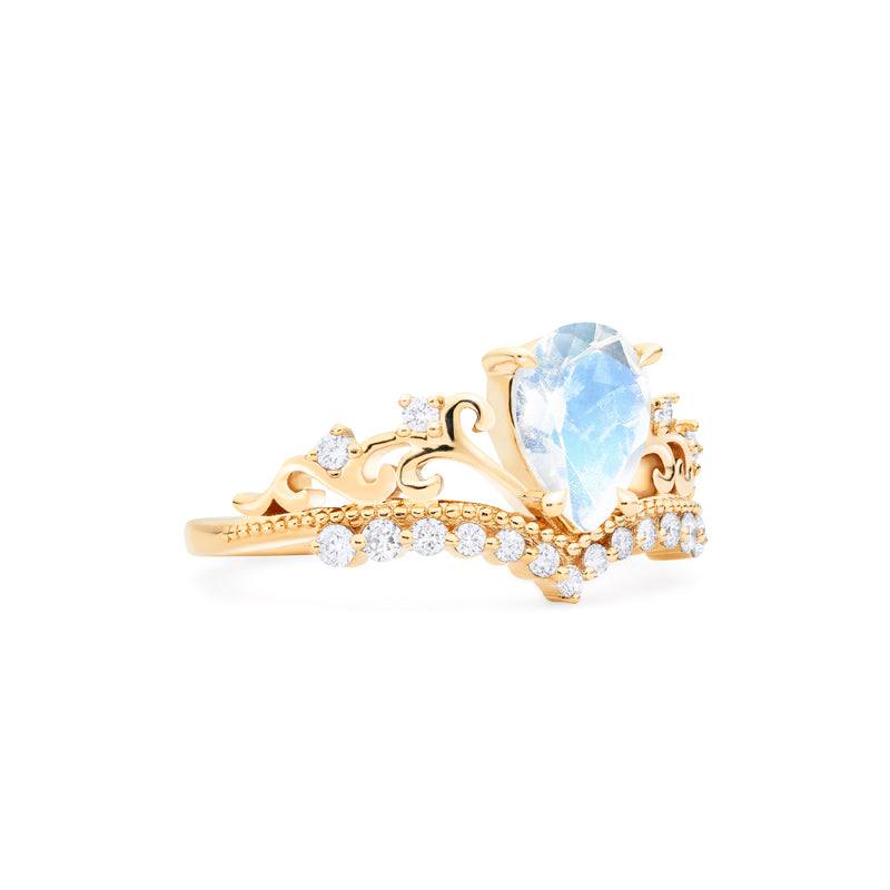 [Francesca] Heirloom Crown Pear Engagement Ring in Moonstone