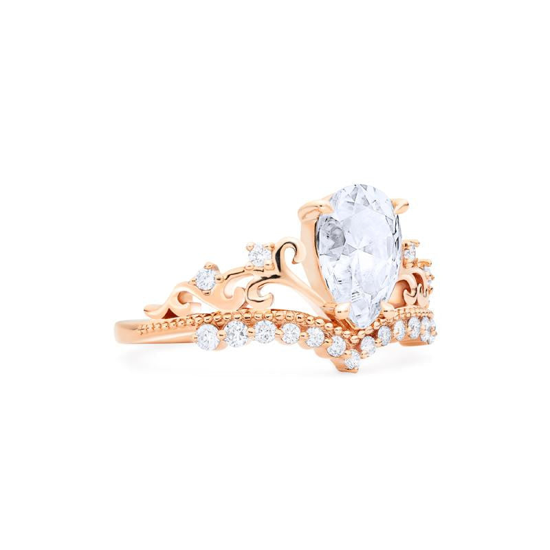 [Francesca] Heirloom Crown Pear Cut Engagement Ring in Diamond / Moissanite
