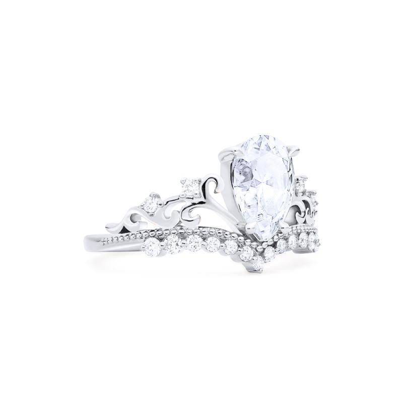 [Francesca] Heirloom Crown Pear Cut Engagement Ring in Diamond / Moissanite