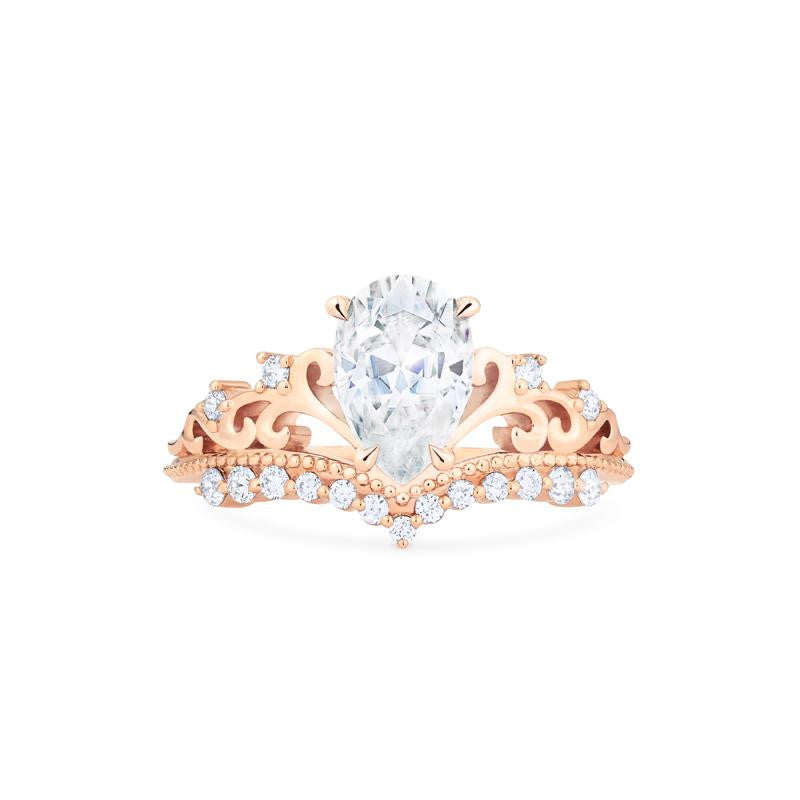 [Francesca] Heirloom Crown Pear Cut Engagement Ring in Diamond / Moissanite