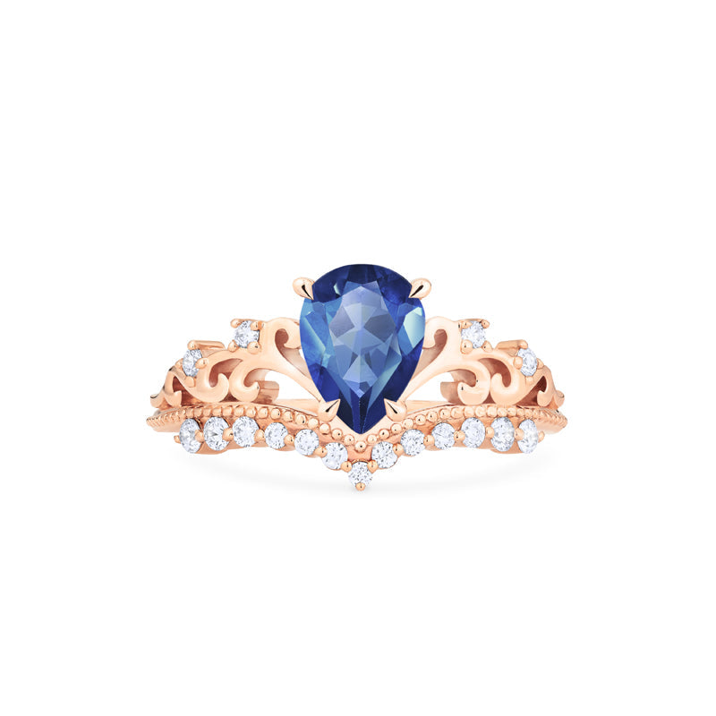 [Francesca] Heirloom Crown Pear Engagement Ring in Blue Sapphire